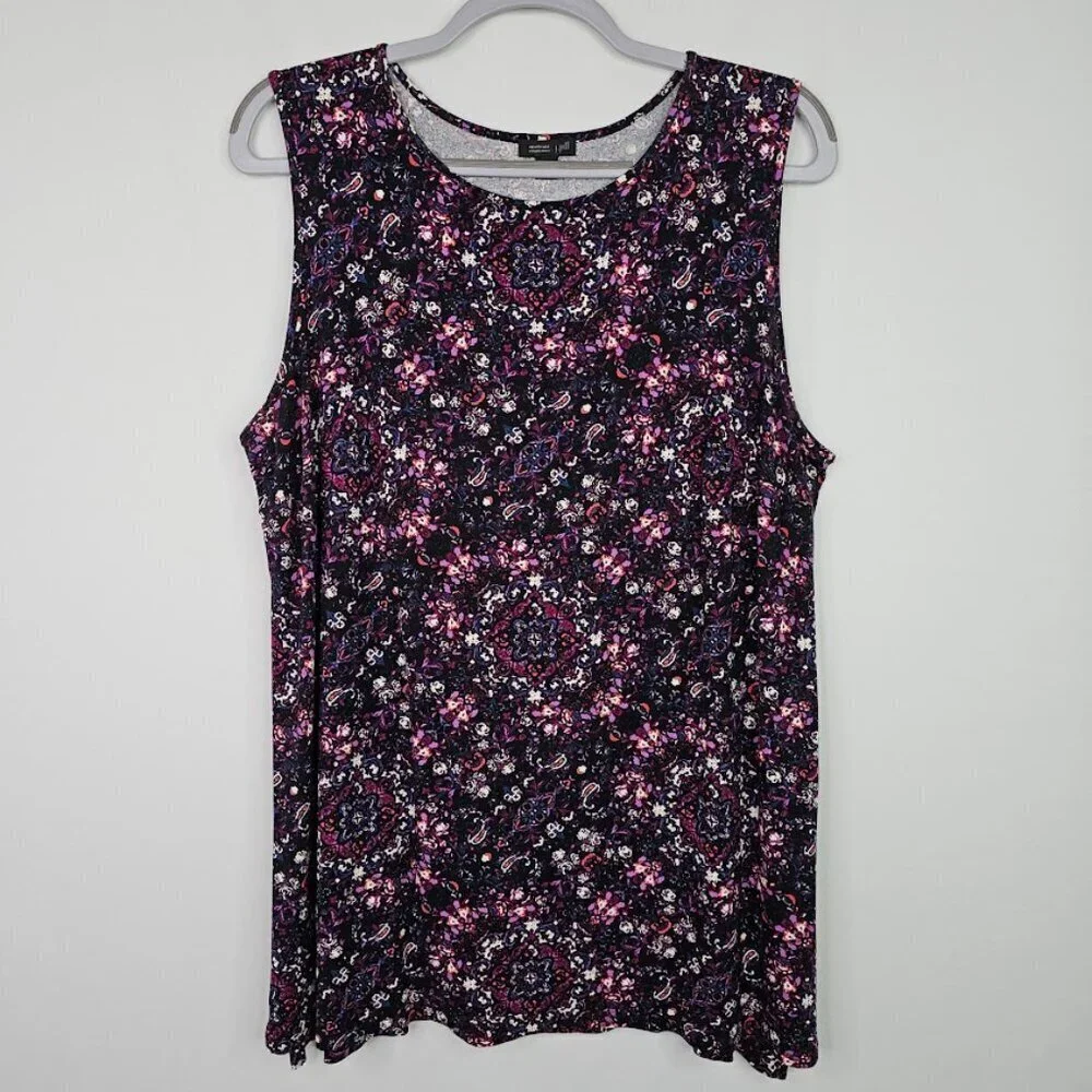 J. Jill Wearever Collection Sleeveless Top Shirt size 1X PURPLE PAISLEY Floral - Picture 2 of 6